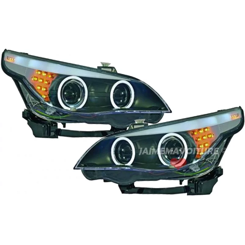 Fari CCFL angel eyes per BMW Serie 5 neri - look F10