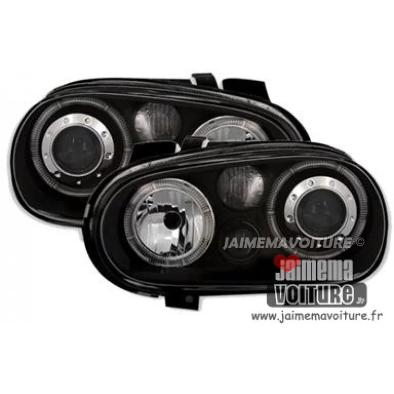 Zwarte Golf 4 koplampen met angel eyes