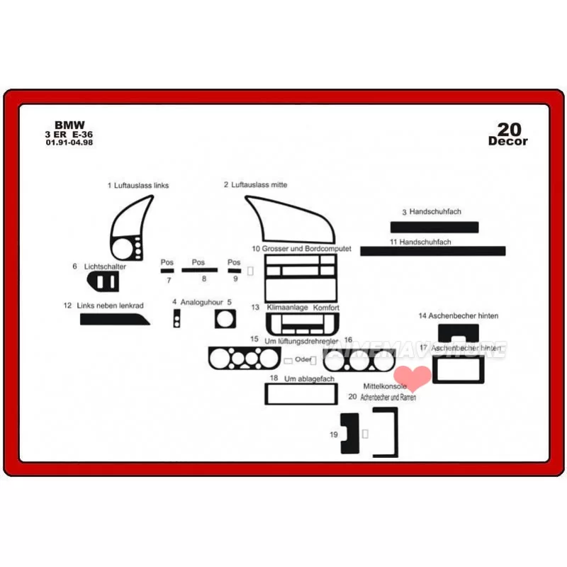 Dashboard insert BMW 3 serie E36 20 stuks