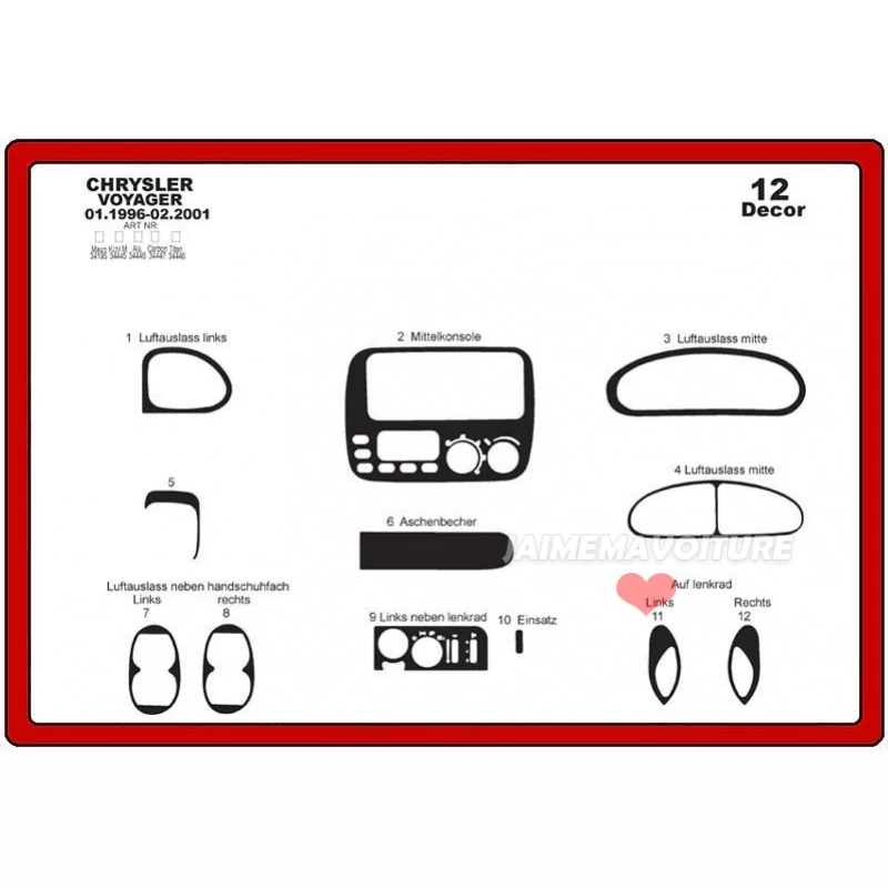 Inserto cruscotto CHRYSLER Voyager 1996-2001 12 pezzi