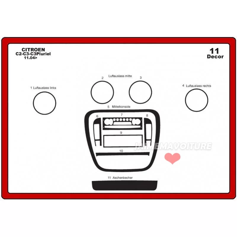 Armaturenbretteinsatz CITROEN C3 2004-2009 11 Stück