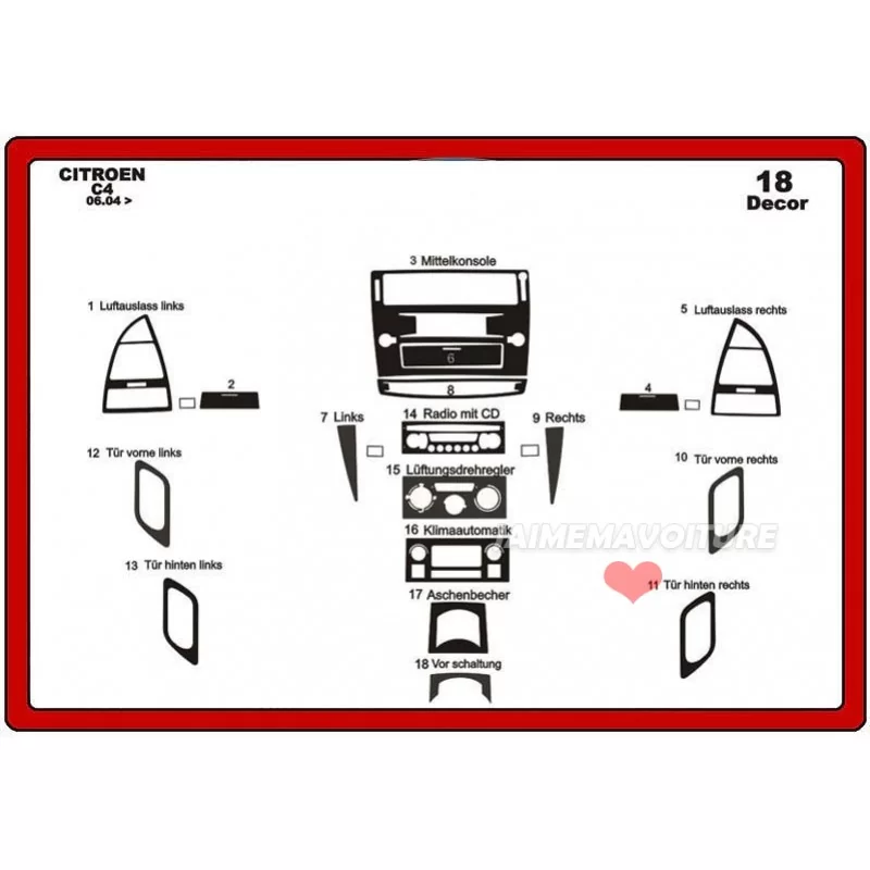 Dashboard insert CITROEN C4 2004-2010 18 stuks