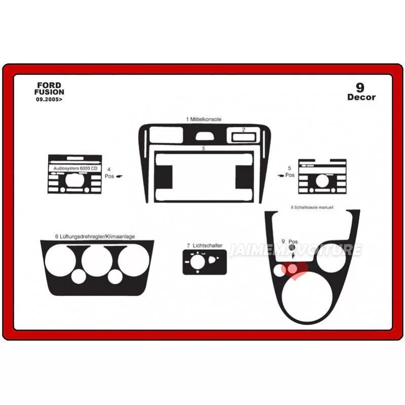 Instrumentbrädesinsats FORD Fusion 2005-2010 9 delar