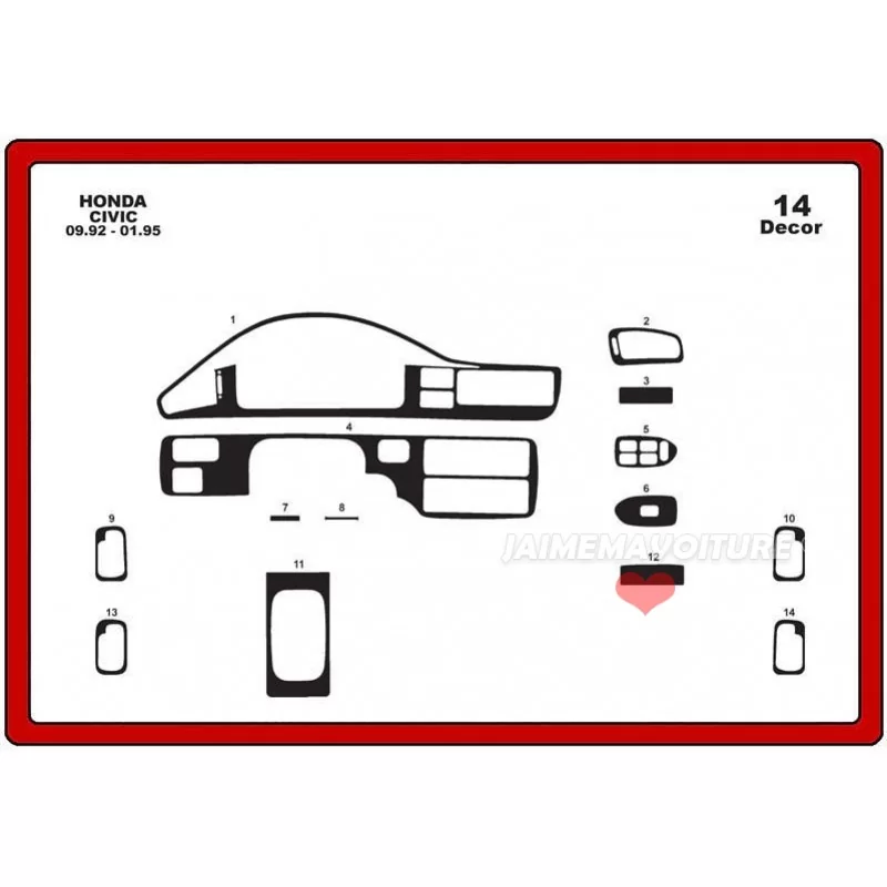 Instrumentbrädesinsats HONDA Civic 1992-1995 14 delar