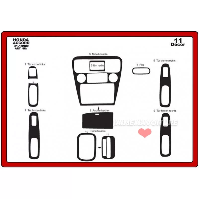 Instrumentbrädesinsats HONDA Accord (europeisk modell) 11 delar