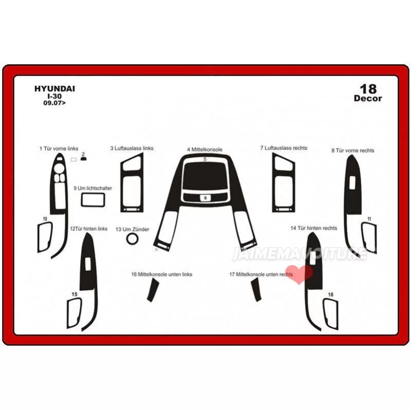 Instrumentbrädesinsats HYUNDAI I 30 18 stycken