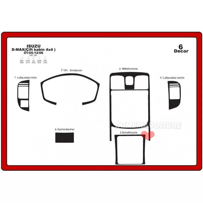 Dashboard insert ISUZU D Max Dubbele Cabine 4X4 6 stuks