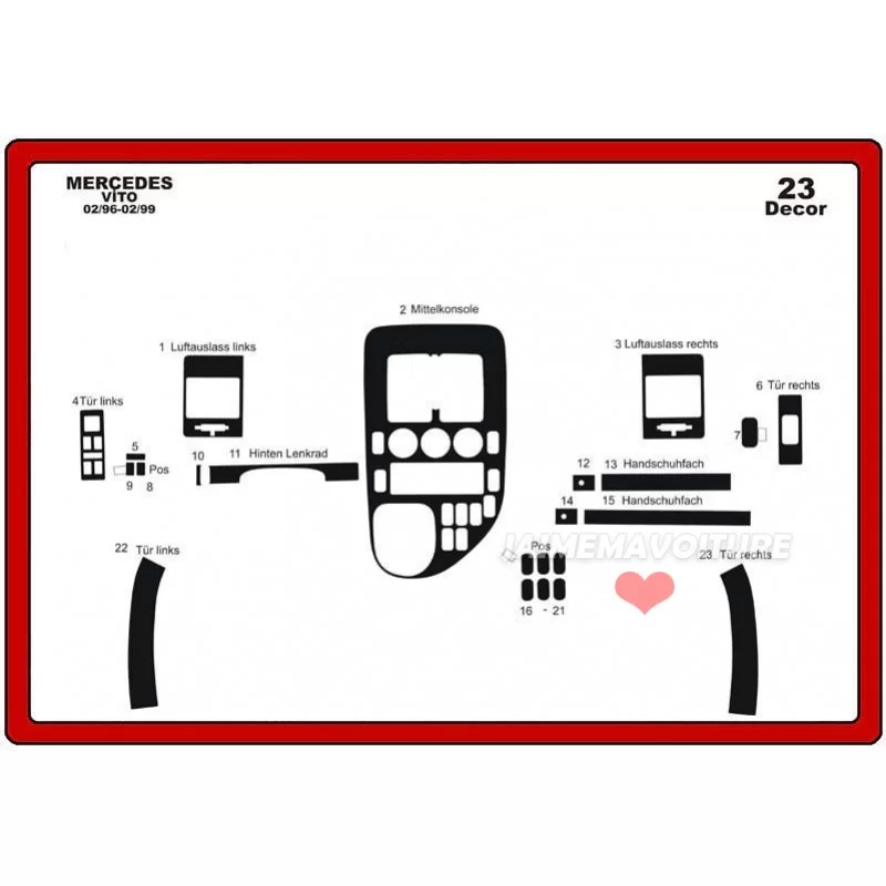 Dashboard insert MERCEDES Vito 1996-1999 23 stuks