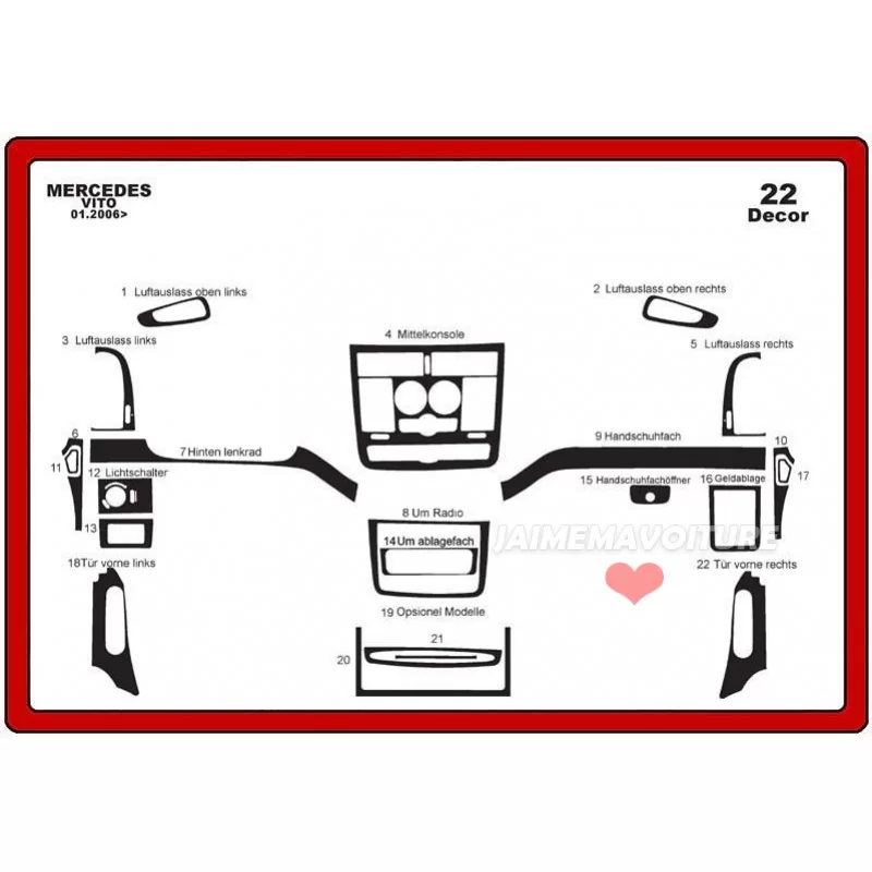 Dashboard insert MERCEDES Vito 2004-2006 22 pieces