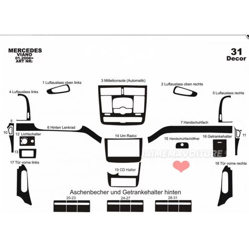 Dashboard insert MERCEDES Viano 2006- 31 stuks