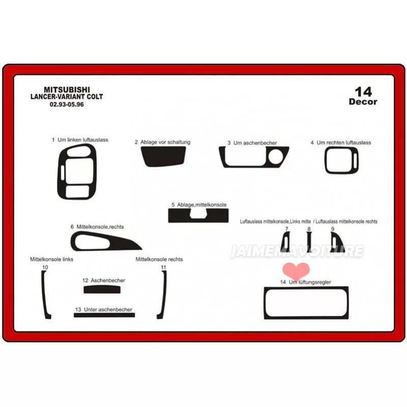 Inserto cruscotto MITSUBISHI Colt / Lancer 14 pezzi