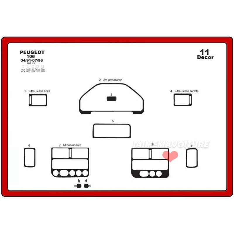 Armaturenbretteinsatz PEUGEOT 106 12 Stück