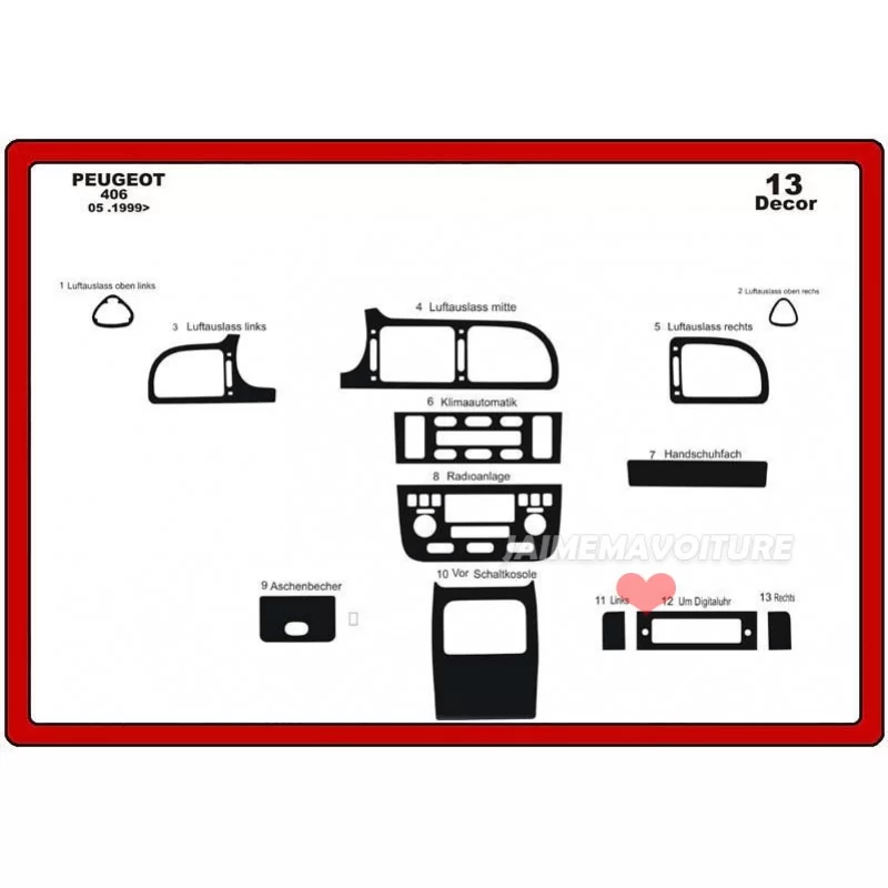 Armaturenbretteinsatz PEUGEOT 406 1999-2005 13 Stück