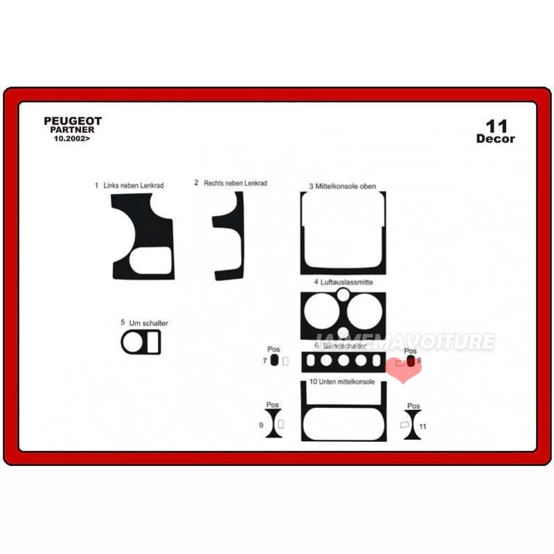 Instrumentbrädesinsats PEUGEOT Partner 2002-2008 11 delar