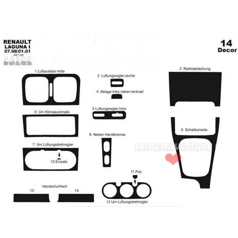 Inserto cruscotto RENAULT Laguna 1998-2001 15 pezzi