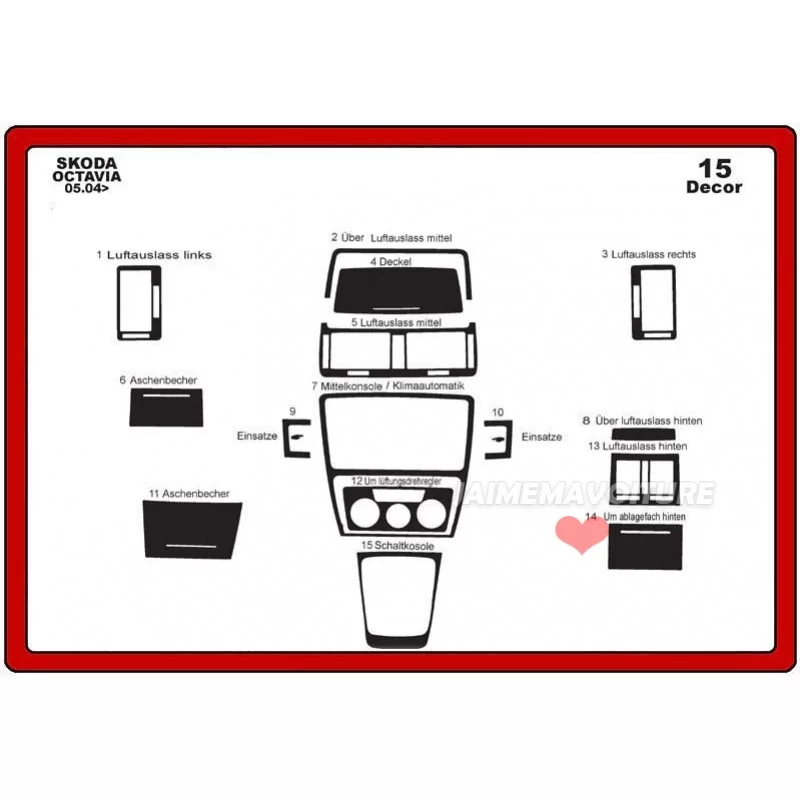 Armaturenbretteinsatz SKODA Octavia 2004-2009 15 Stück