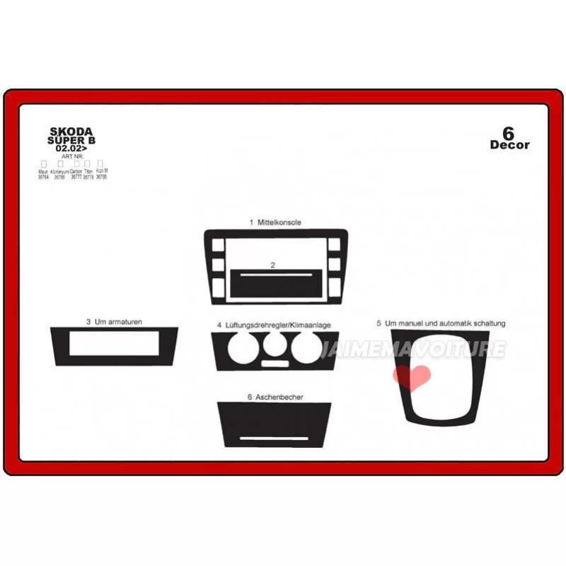 Instrumentbrädesinsats SKODA Superb 2002-2007 6 st