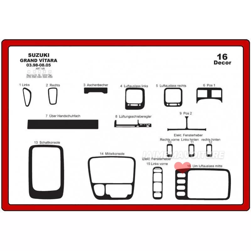 Dashboard insert SUZUKI Grand vitara 1998-2005 16 pieces