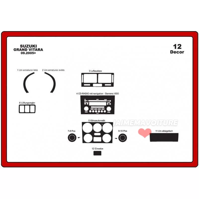 Inserto per cruscotto SUZUKI Grand vitara 2005- 12 pezzi