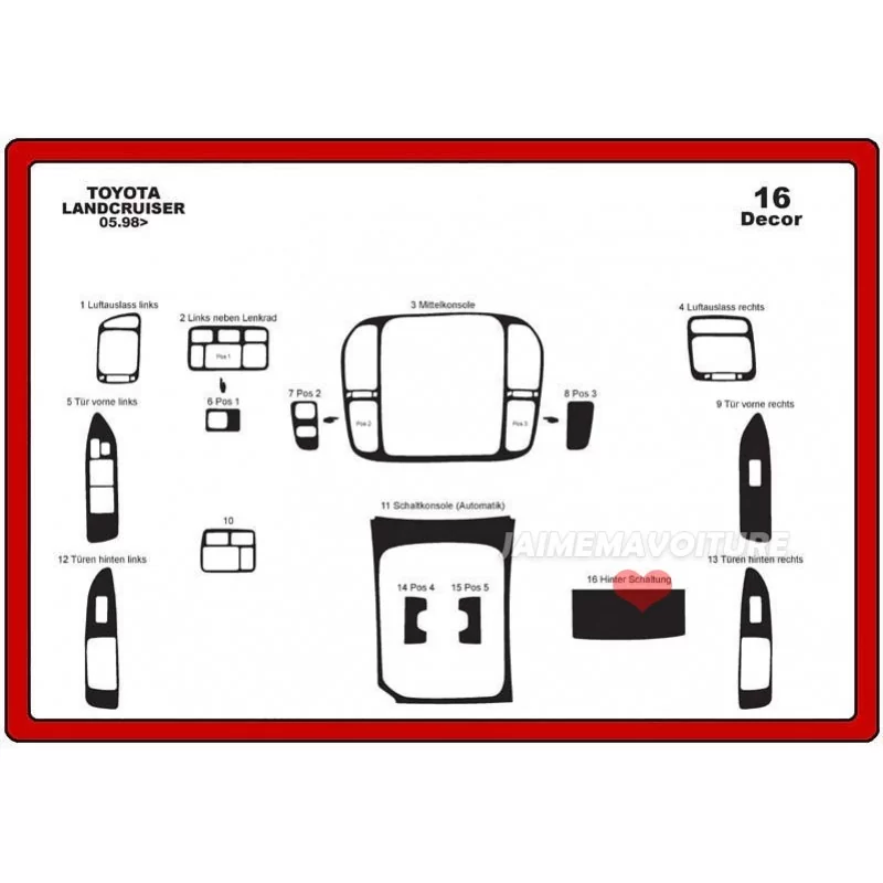 Dashboard insert TOYOTA Landcruiser 1998-2003 16 stuks