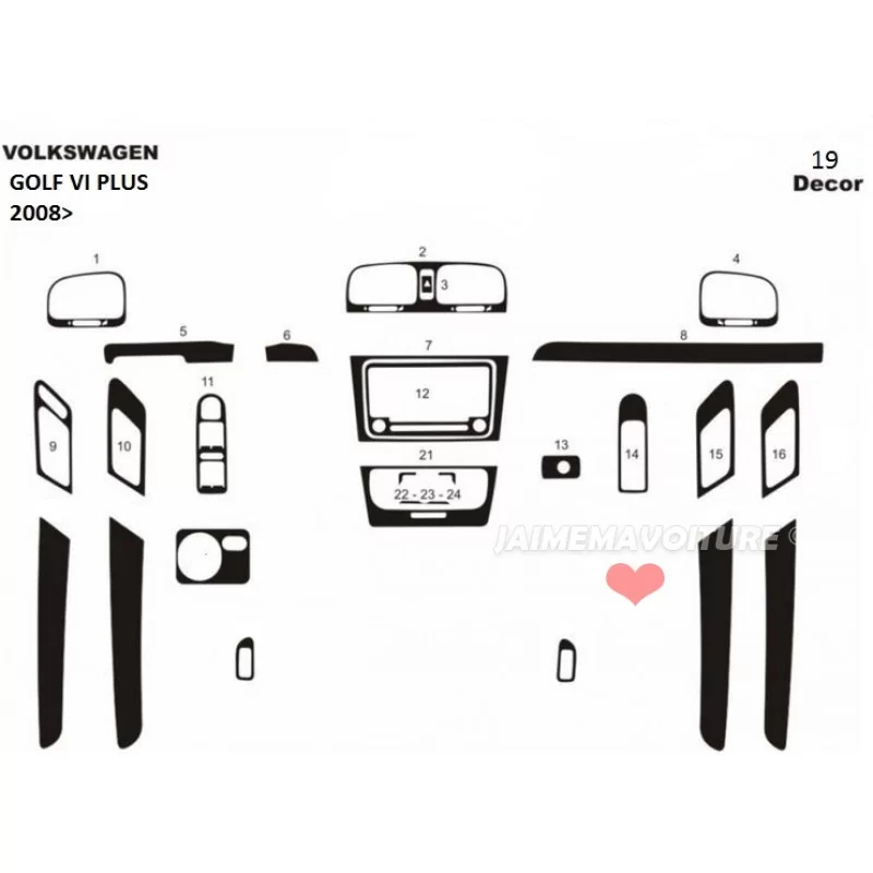 Dashboard insert VOLKSWAGEN Golf VI Plus 19 stuks