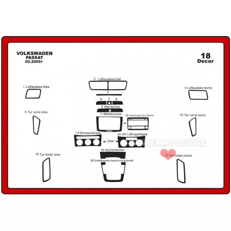 Inserto cruscotto VOLKSWAGEN Passat 2005-2010 18 pezzi