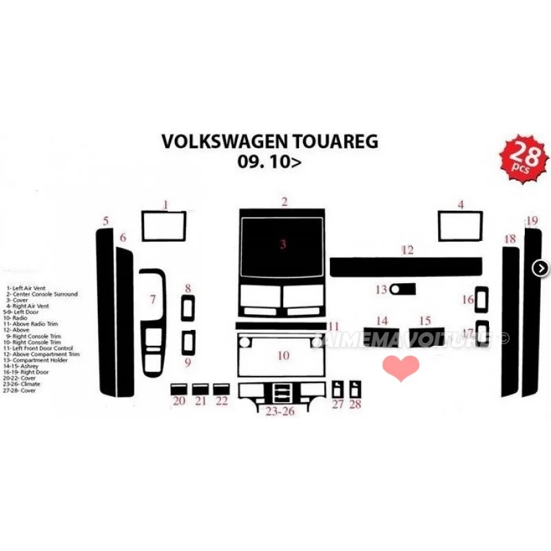 VOLKSWAGEN Touareg II dashboard insert 27 pieces