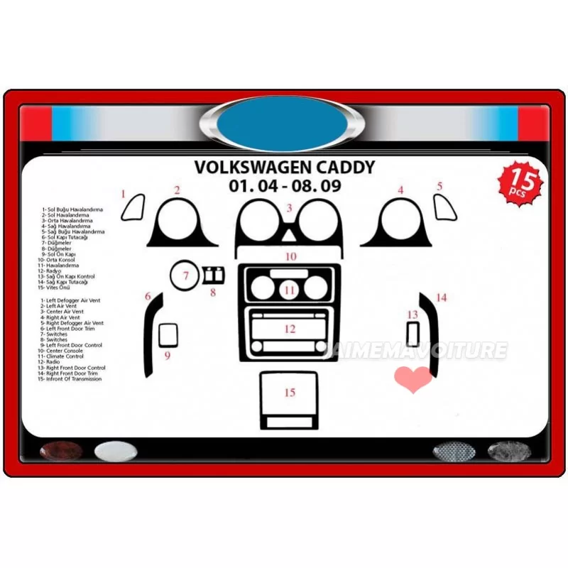 Instrumentbrädesinsats VOLKSWAGEN Caddy 2004-2009 16 delar