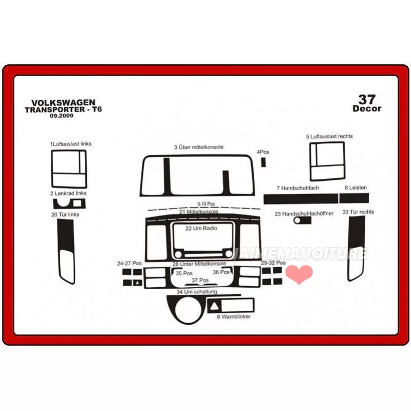 Instrumentbrädesinsats VOLKSWAGEN T5 Carevelle 2009- 37 stycken