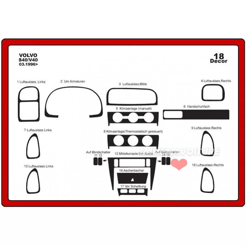 Instrumentbrädesinsats VOLVO S 40 / V 40 1996-2000 18 delar