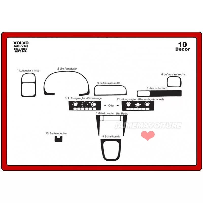 Inserto de salpicadero VOLVO S 40 / V 40 2000-2003 10 piezas