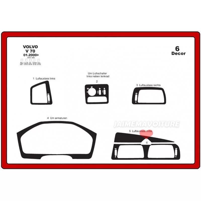 Instrumentbrädesinsats VOLVO V 70 2000-2005 6 st