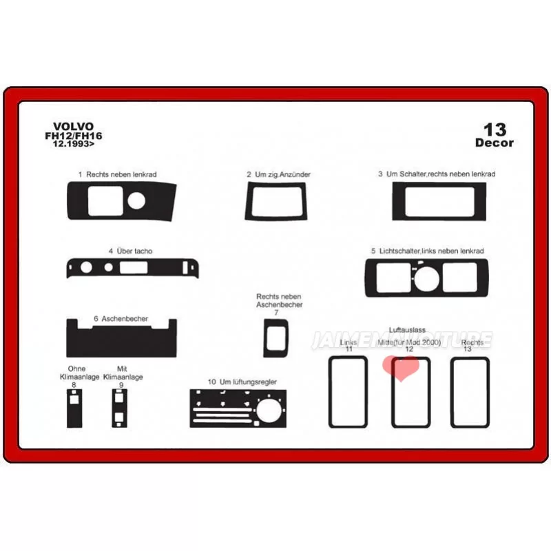 Dashboard insert VOLVO FH 12 / FH 16 13 stuks