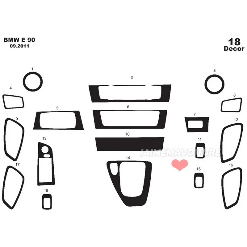 Inserto per cruscotto BMW Serie 3 E90 E91 18 pezzi