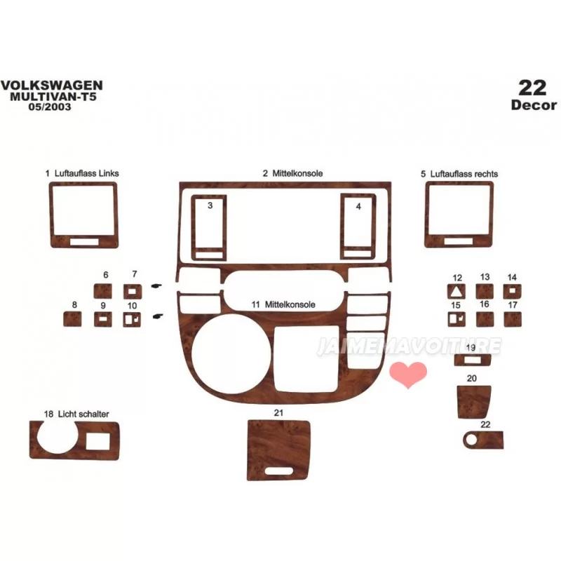 Inserto cruscotto VOLKSWAGEN Multivan T5 2003-2009 22 pezzi
