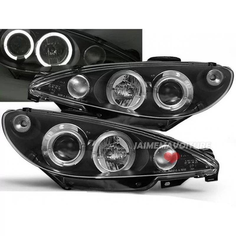 Fari anteriori Angel Eyes per Peugeot 206 - Nero