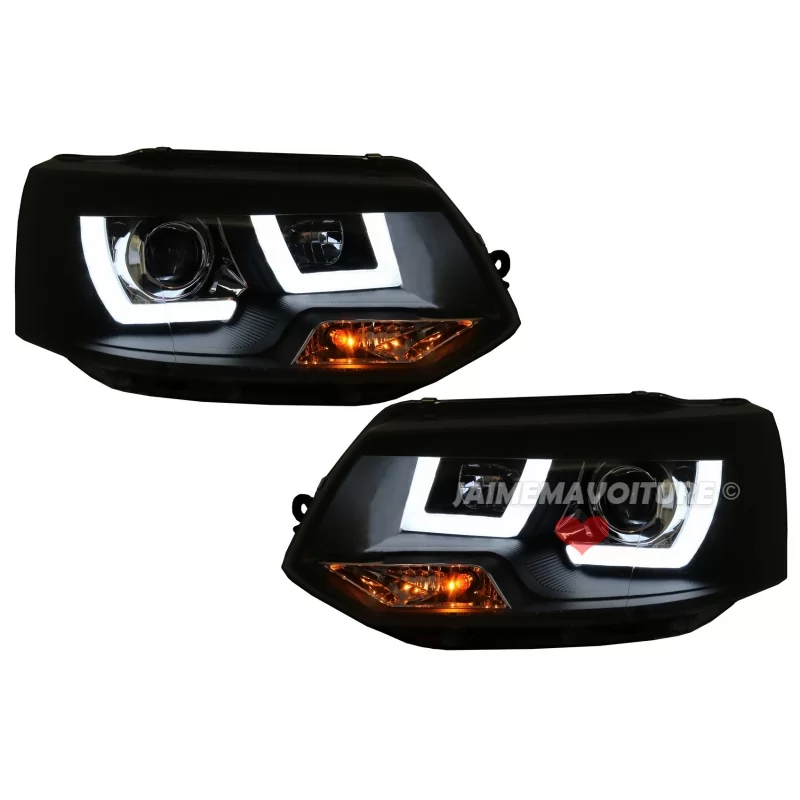 Phares avants noirs U-Leds pour VW T5 2010-2015