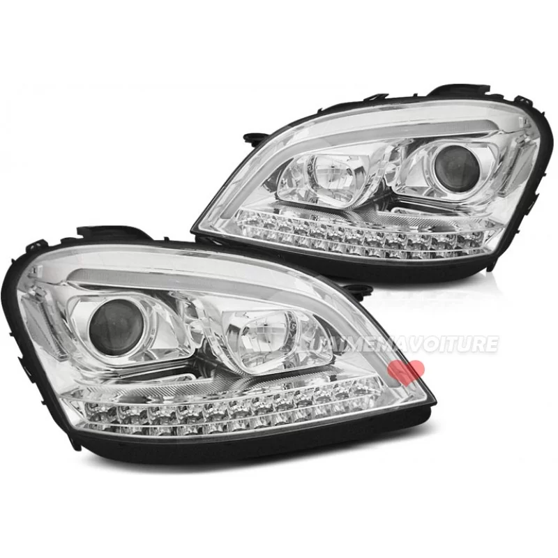 Phares avants à led tube pour Mercedes ML W164 - Chrome