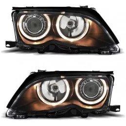 Fari anteriori Angel eyes per BMW E46 Sedan fase 2 Nero