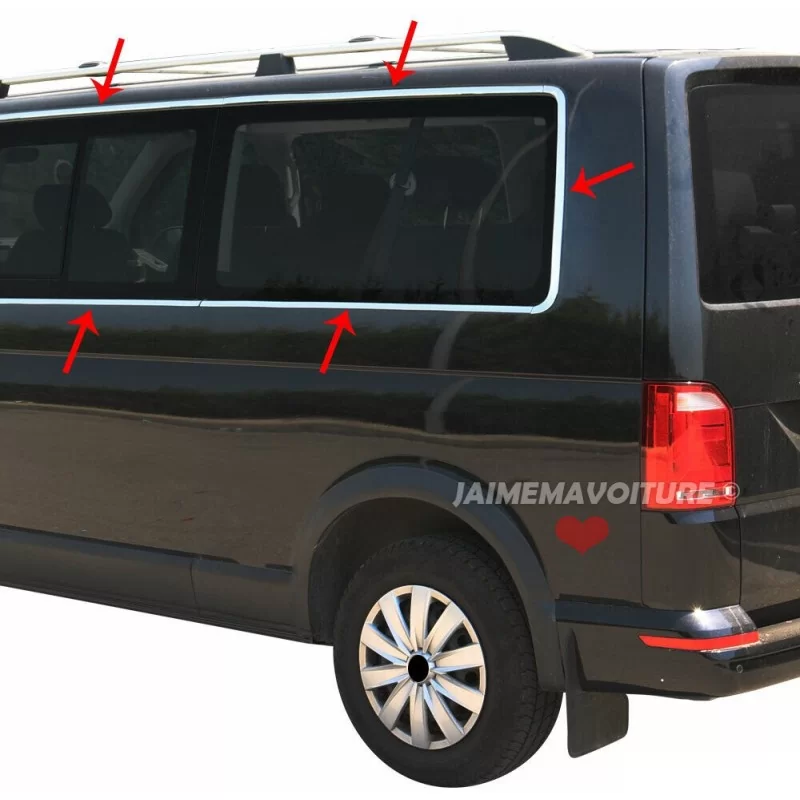 Outline of window chrome alu 14 Pcs stainless steel (Double sliding door) (LWB) VW T5 CARAVELLE