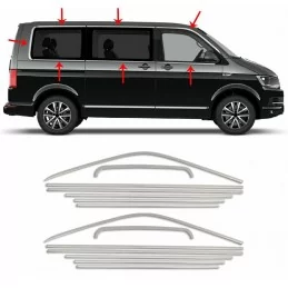 Contour de vitre chrome alu 14 Pcs Inox (long châssis) VW T5 MULTIVAN