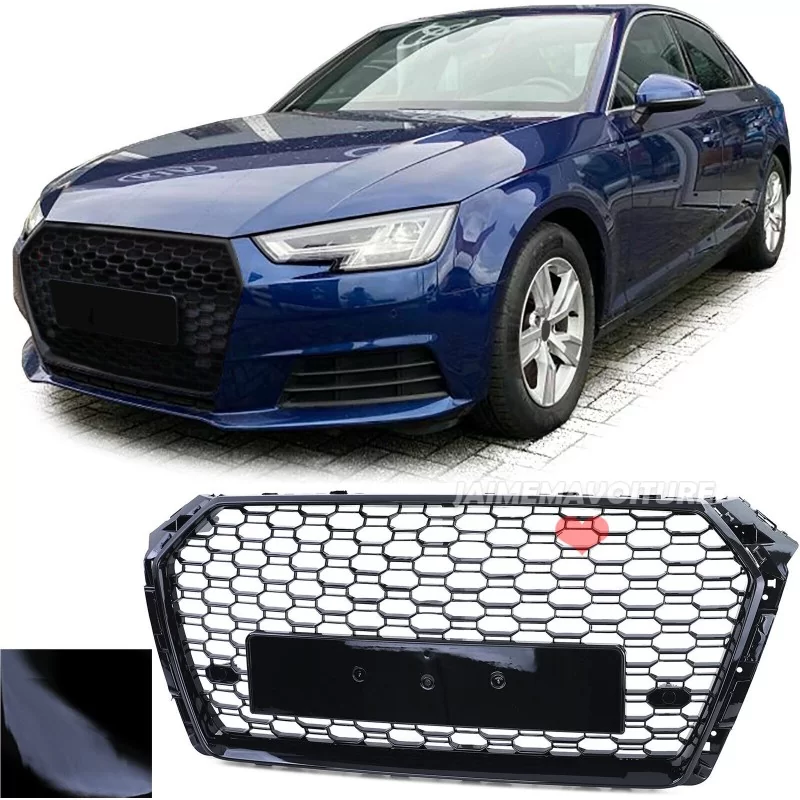 RS4-grill för Audi A4 B9 2015-2019 svartlackerad