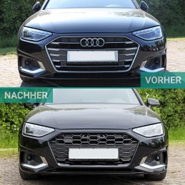 Grille look RS4 black varnished for AUDI A4 / S4 / SLINE B9 2019-2023 - Without camera