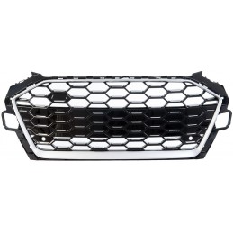 Svartgrå grill look RS4 för AUDI A4 / S4 / SLINE B9 2019-2023 - Utan kamera