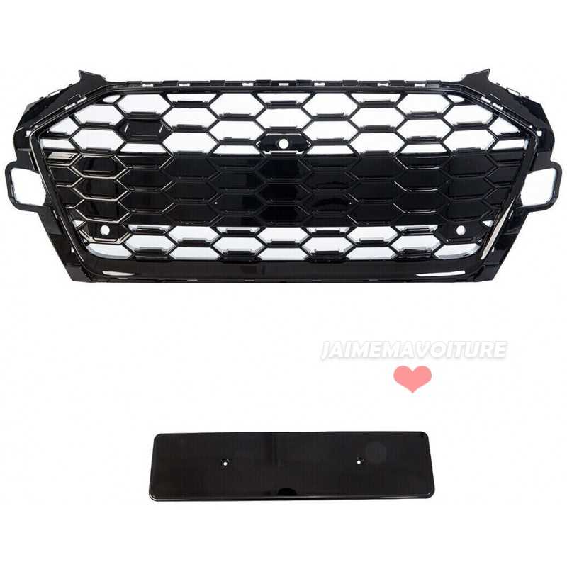 Calandre look RS4 noire vernie pour AUDI A4 / S4 / SLINE B9 2019-2023 - Avec caméra