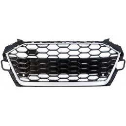 Chrome Black RS4 Look Grille For AUDI A4 / S4 / SLINE B9 2019-2023 - Without Camera