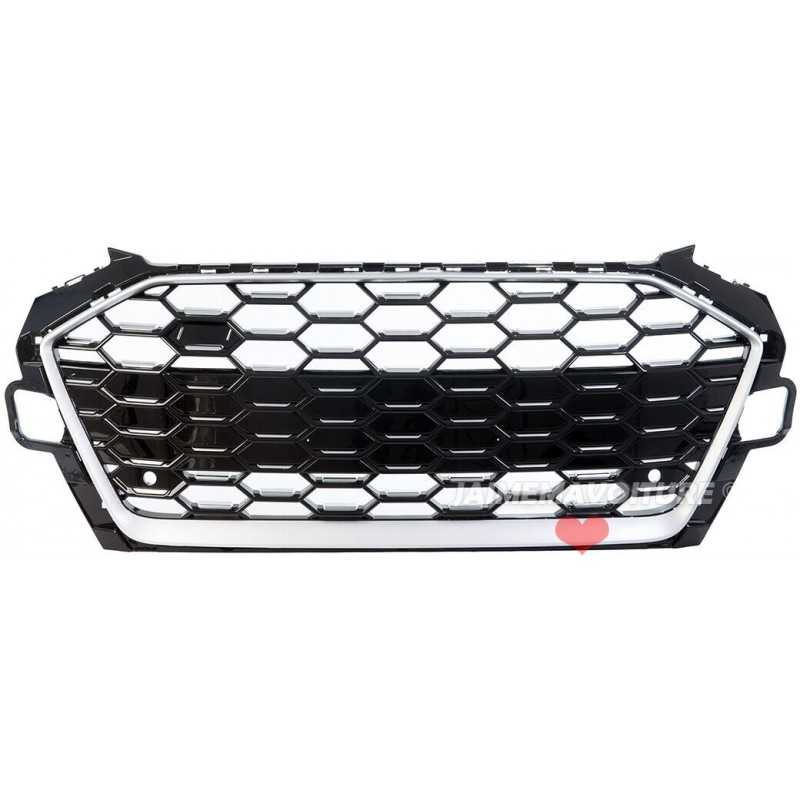 Chrome Black RS4 Look Grille For AUDI A4 / S4 / SLINE B9 2019-2023 - Without Camera