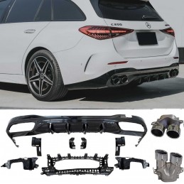 Kit Heckstoßstange Diffusor Auspuff Look C63 AMG für Mercedes C-Klasse 2021-2024