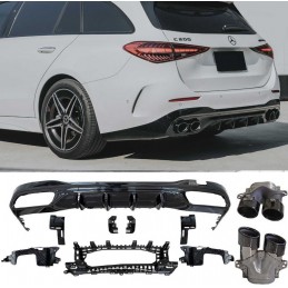 C43 AMG look diffusor kit (rund diffusor) för Mercedes C-Klass W206 S206 - SVART