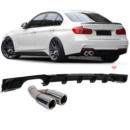 Kit diffuseur et sorties échappement double pour BMW Série 3 2011-2019 - Chrome